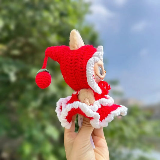 17cm Labubu II Handmade Bow Red Dress Idol Dolls Sitting Party Cute Plush Doll'S Clothes Clothing Accessories For Korea Kpop Exo