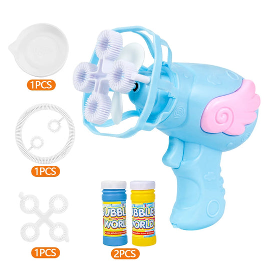 2 IN 1 Kids Toy Gatling Bubble Machine Summer Cooling Fan Rocket Wings Electric Bubble Machine Outdoor Bubble Set Children Gift