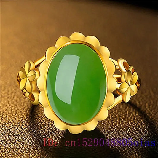 Green Jade Ring Gifts Natural Amulet Women 925 Silver Zircon Crystal Gemstone Men Chalcedony Jewelry Charm Fashion