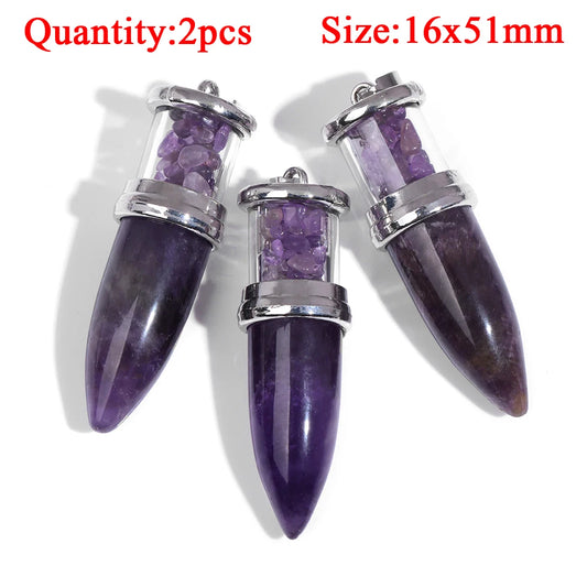 Fashion Amethyst Stone Gem Pendant Natural Purple Quartz Silver Color Charm Jewelry Accessory For Necklace Bracelet Necklace DIY