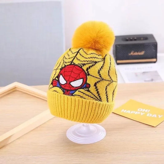 Spiderman children's new autumn and winter warm woolen hat knitted cartoon pullover hat for male and female babies 2-7 years old