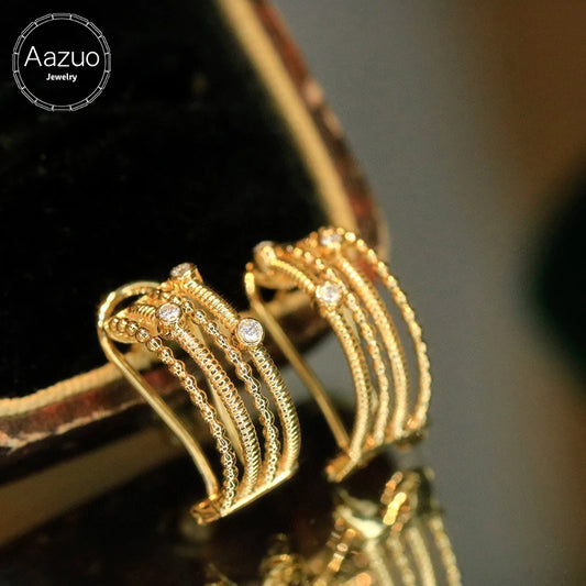 Aazuo Luxury Jewelry 18K Yellow Solid Gold Real Natrual Diamonds Instagram Style Lines Hook Earrings For Women Senior Banquet