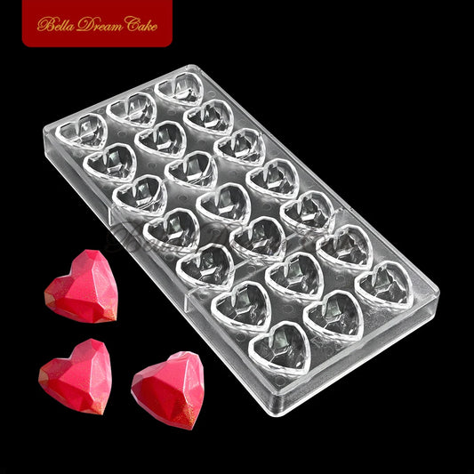 21 Cavity Diamond Heart Polycarbonate Chocolate Mold DIY Bonbons Candy Dessert Mousse Mould Valentine's Day Cake Decorating Tool