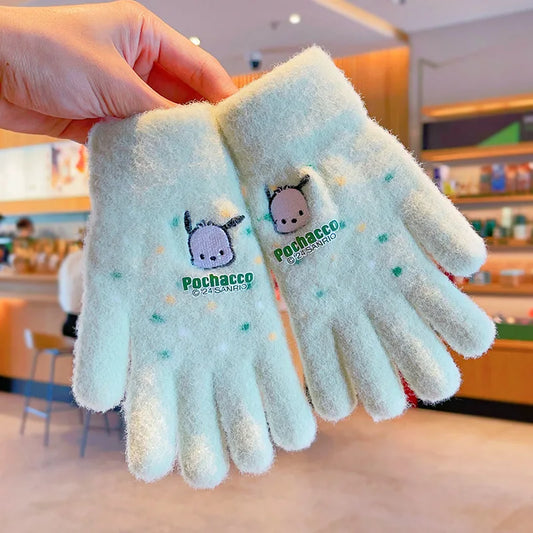 Cartoon Kuromis Children's Gloves Cold Warm and Thick Cute Mys Melodys Five-finger Outdoor Baby Plush Knit Gloves Gifts