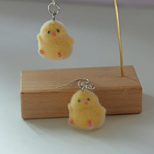 3D Cute Chick Flocking Charms Cartoon Animal Resin Pendant Earrings Keychain Accessories for DIY Crafts Jewelry Make