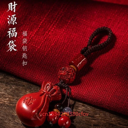 Luxury Red Cinnabar Lucky Bag Key Buckle Pendant Necklace Natural Genuine Women's Jewelry Accessories Energy Gift Best Seller