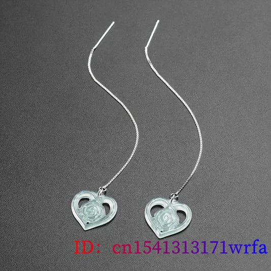 Burmese Jade Heart Earrings Gifts Fashion Designer Vintage Natural Real Charm Women Jewelry Charms 925 Silver Accessories Blue