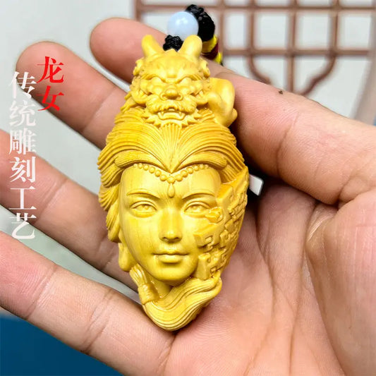 Boxwood Carving Dragon Girl Guofeng National Tide Beauty Pendant Pendant Wen Play Handle Piece Men's Carry-on Tray Play Objects