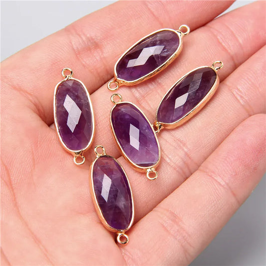 2pcs 10X26mm Natural Double Loop Crystal Stone Connector Pendant Charm Amethys for Jewelry Making Necklace Earring Accessory