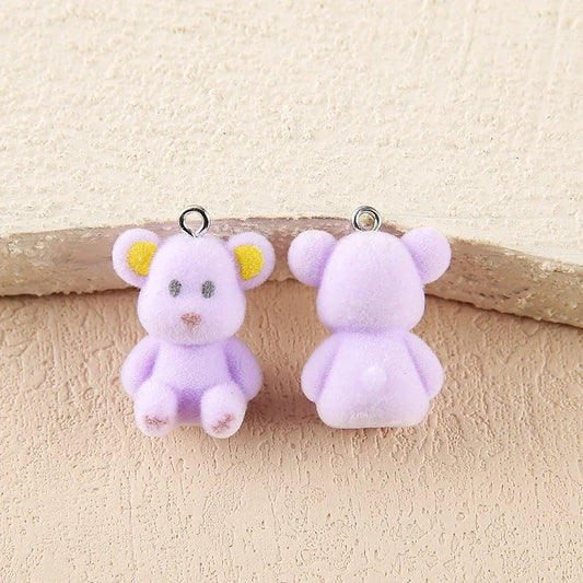 30pcs Flocked dolls Resin Charms Colorful cute Bear Pendant for Bag Keychain Earring Necklace DIY Crafts Jewelry Make fittings