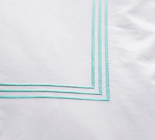 White with Turquoise Blue - Cotton Sateen, Pure Linen, Linen Cotton